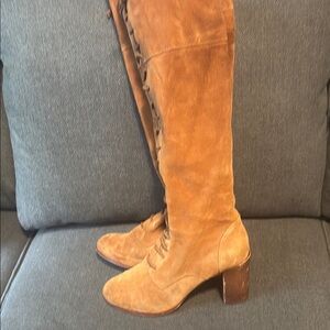 Tan Suede Knee-High Women's Boots